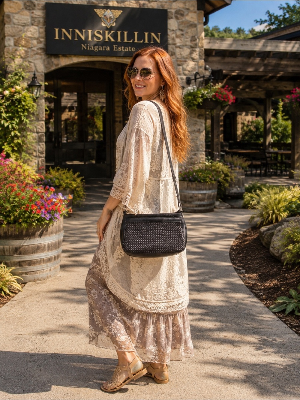 Derek Alexander Central Park genuine leather woven crossbody bag, contemporary